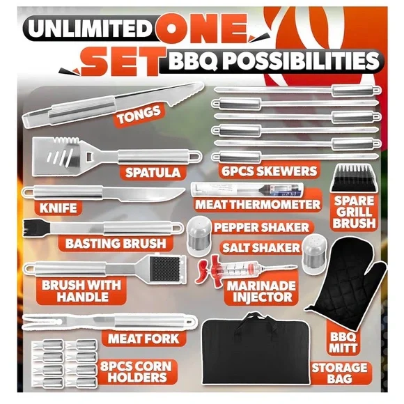 Stainless Steel BBQ Grill Tool Set with Black Case - Picture 2 of 3